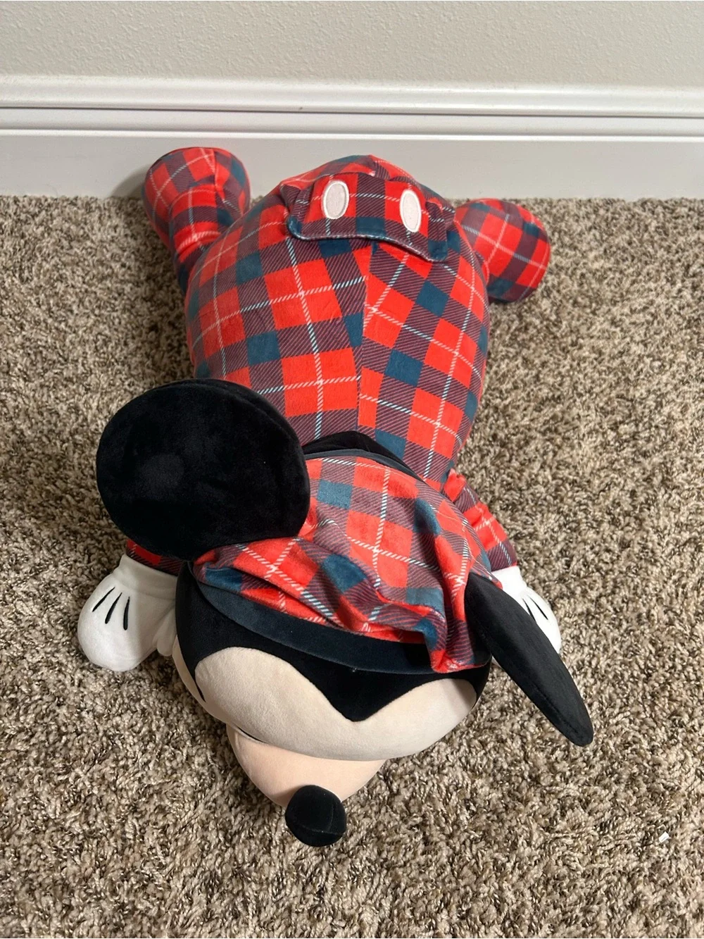 Disney Sleeping Mickey Plush in Red Plaid Pajama Set - 22”